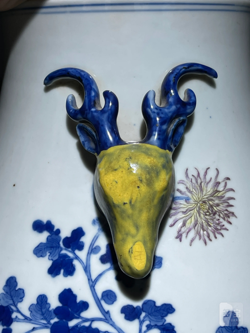 清光绪 青花粉彩花卉纹鹿头尊 - 图8